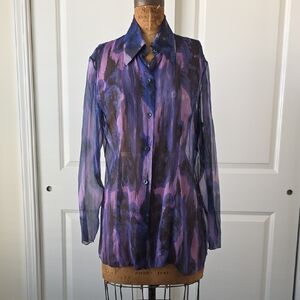 Tahari Purple Sheer Crepy Blouse